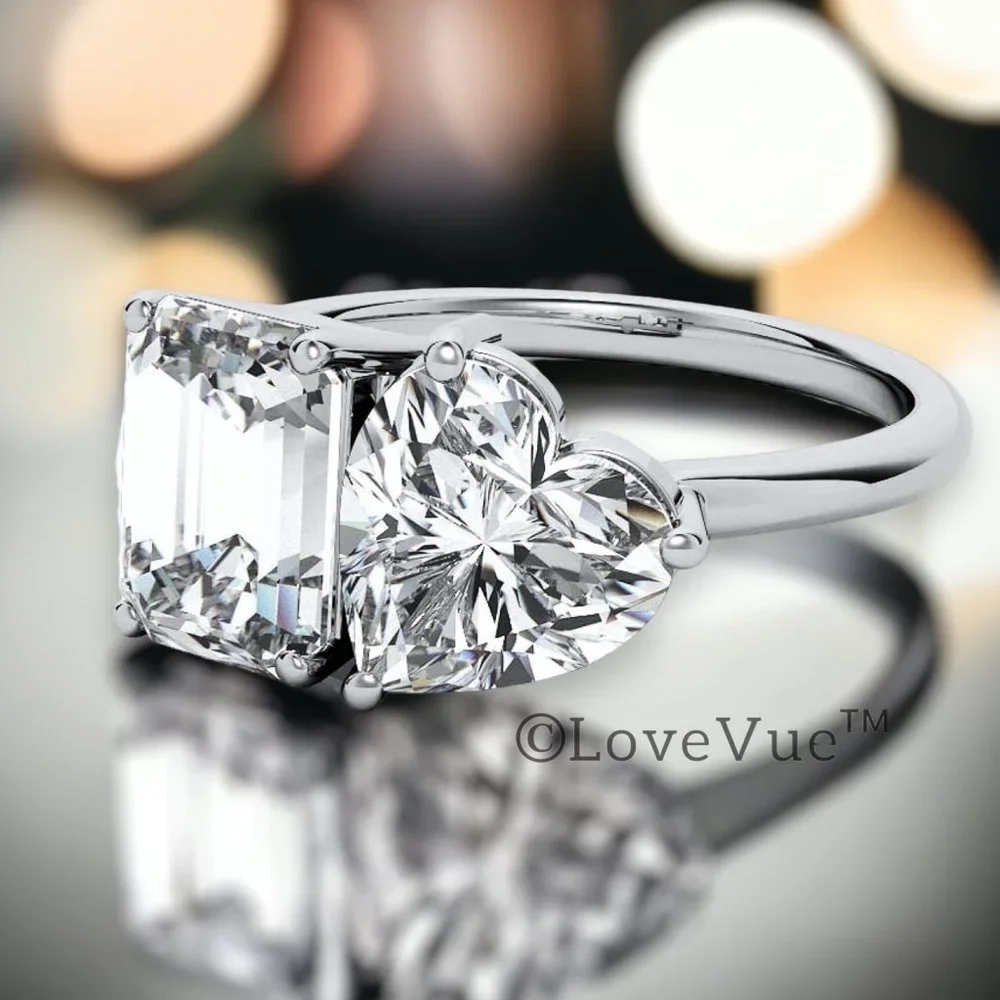 Certified 2ct. t.w. Diamond Emerald&Heart Brilliant Cut Engagement Wedding Ring - Picture 3 of 15